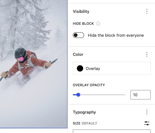 The default Visibility panel in version 2.5.0.