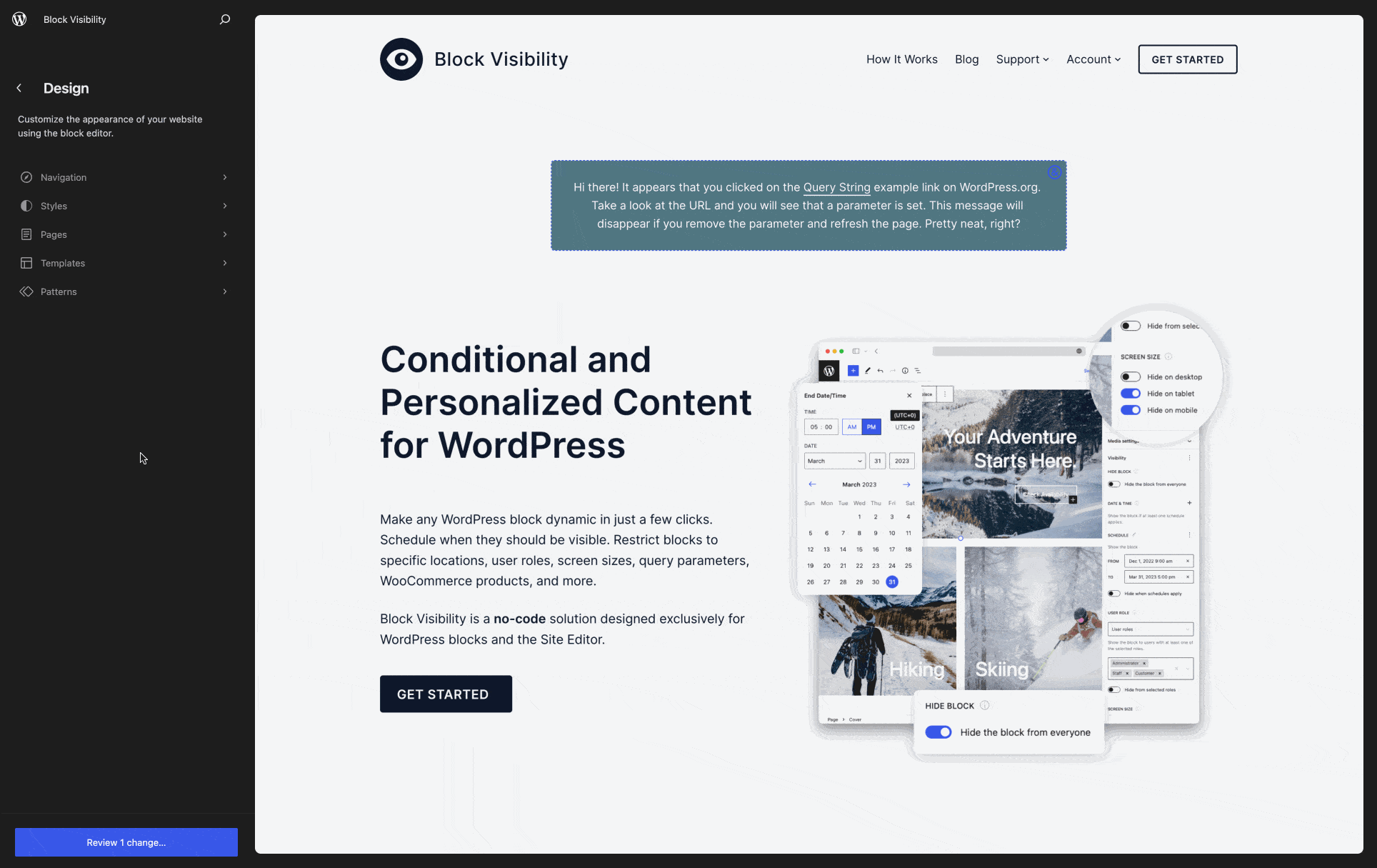 Accessing the Preset Manager using the Command Palette in the Site Editor.